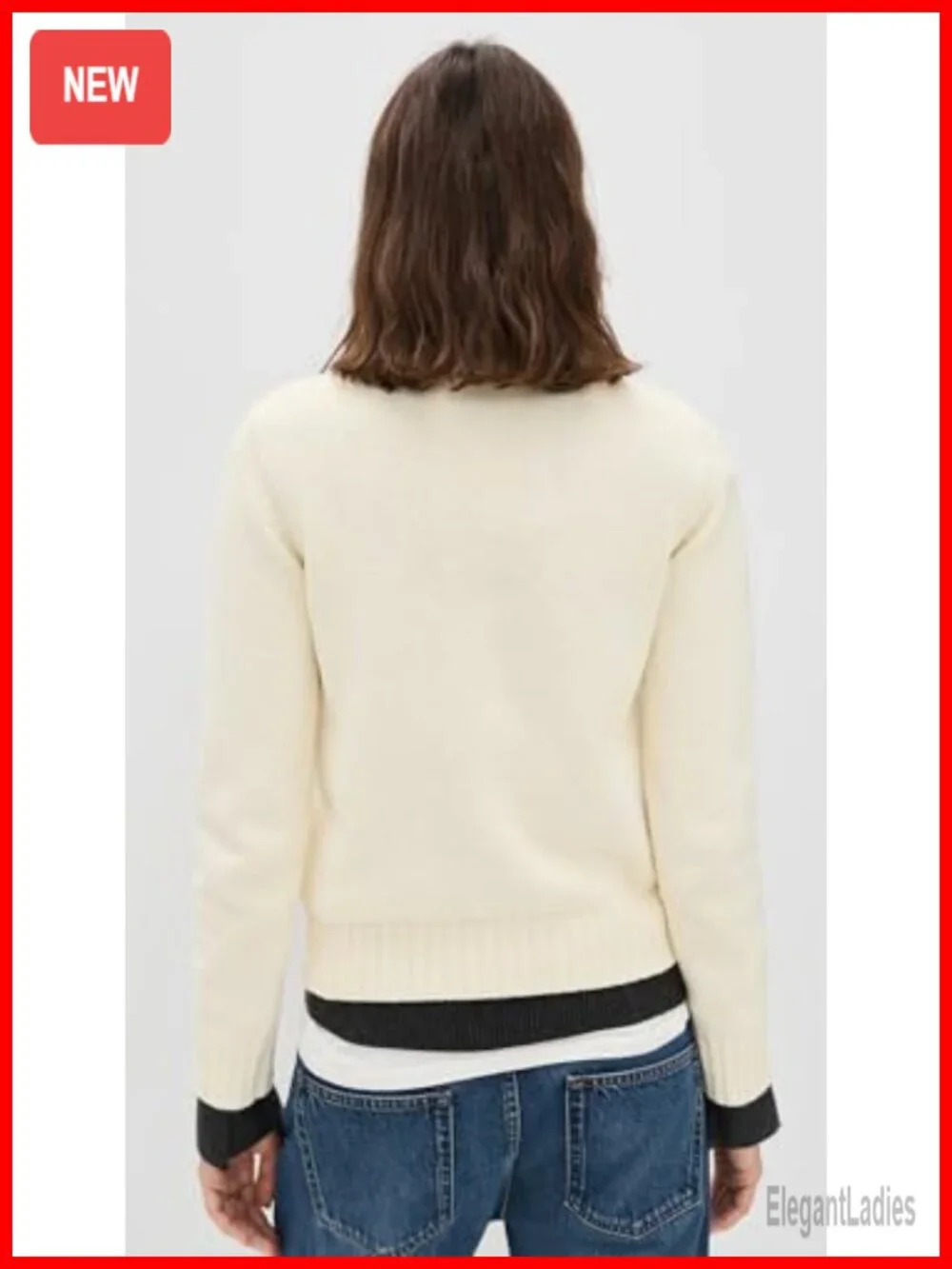 Cropped Crew Neck Sweater 100% Cotton Ribbed Embroidered Logo